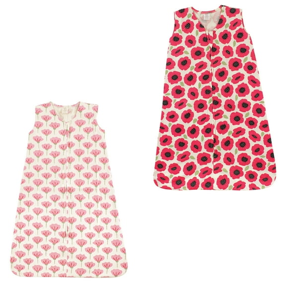 Touched by Nature Organic Cotton Safe Sleep Wearable Blanket Sleeping Bag 2 Pack, Poppy and Tulip, 12-18 Months