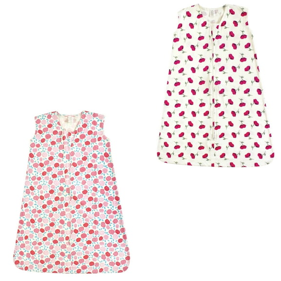 Touched by Nature Organic Cotton Safe Sleep Wearable Blanket Sleeping Bag 2 Pack, Rosebud and Petals, 6-12 Months