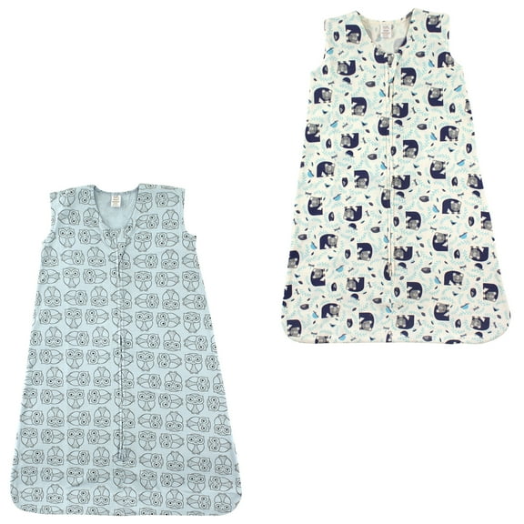 Touched by Nature Organic Cotton Safe Sleep Wearable Blanket Sleeping Bag 2 Pack, Woodland and Owl, 0-6 Months