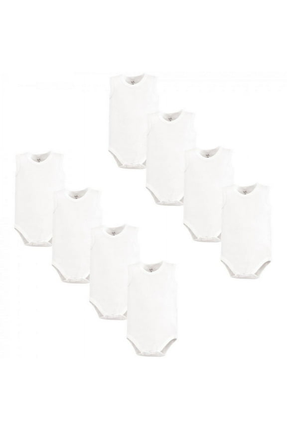 Organic Cotton Sleeveless Bodysuits 8pk, White, 0-3 Months