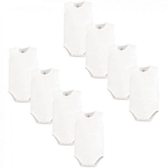 Touched by Nature Organic Cotton Sleeveless Bodysuits 8pk, White, 0-3 Months
