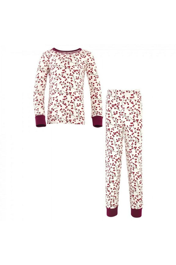 Toddler and Kids Girl Organic Cotton Tight-Fit Pajama Set, Berry Branch, 8 Years