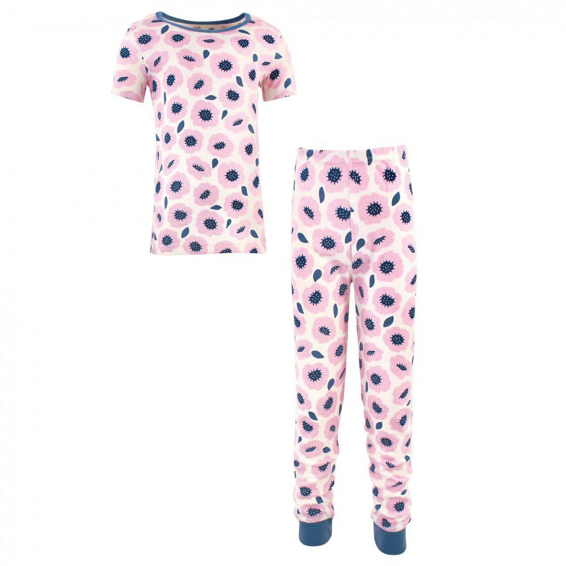 Touched by Nature Toddler and Kids Girl Organic Cotton Tight-Fit Pajama Set, Blossoms, 12 Years