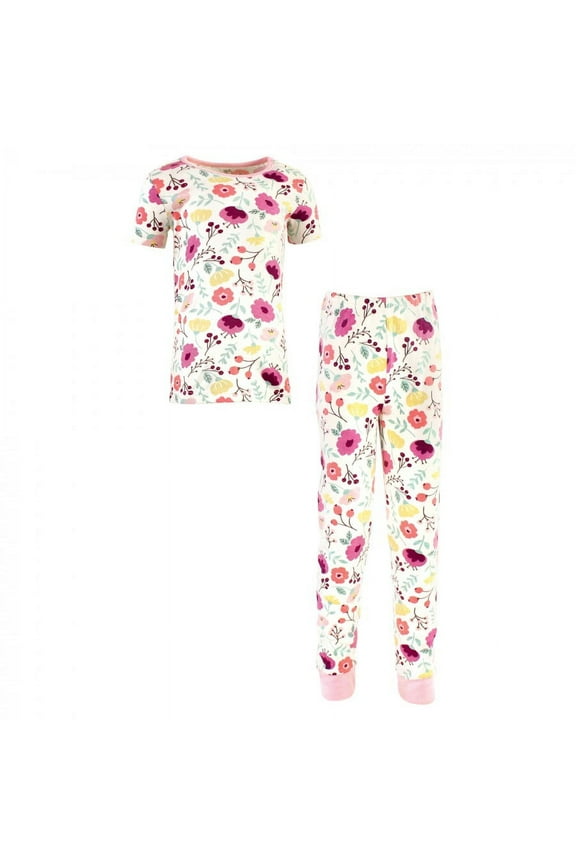 Toddler and Kids Girl Organic Cotton Tight-Fit Pajama Set, Botanical, 5 Toddler