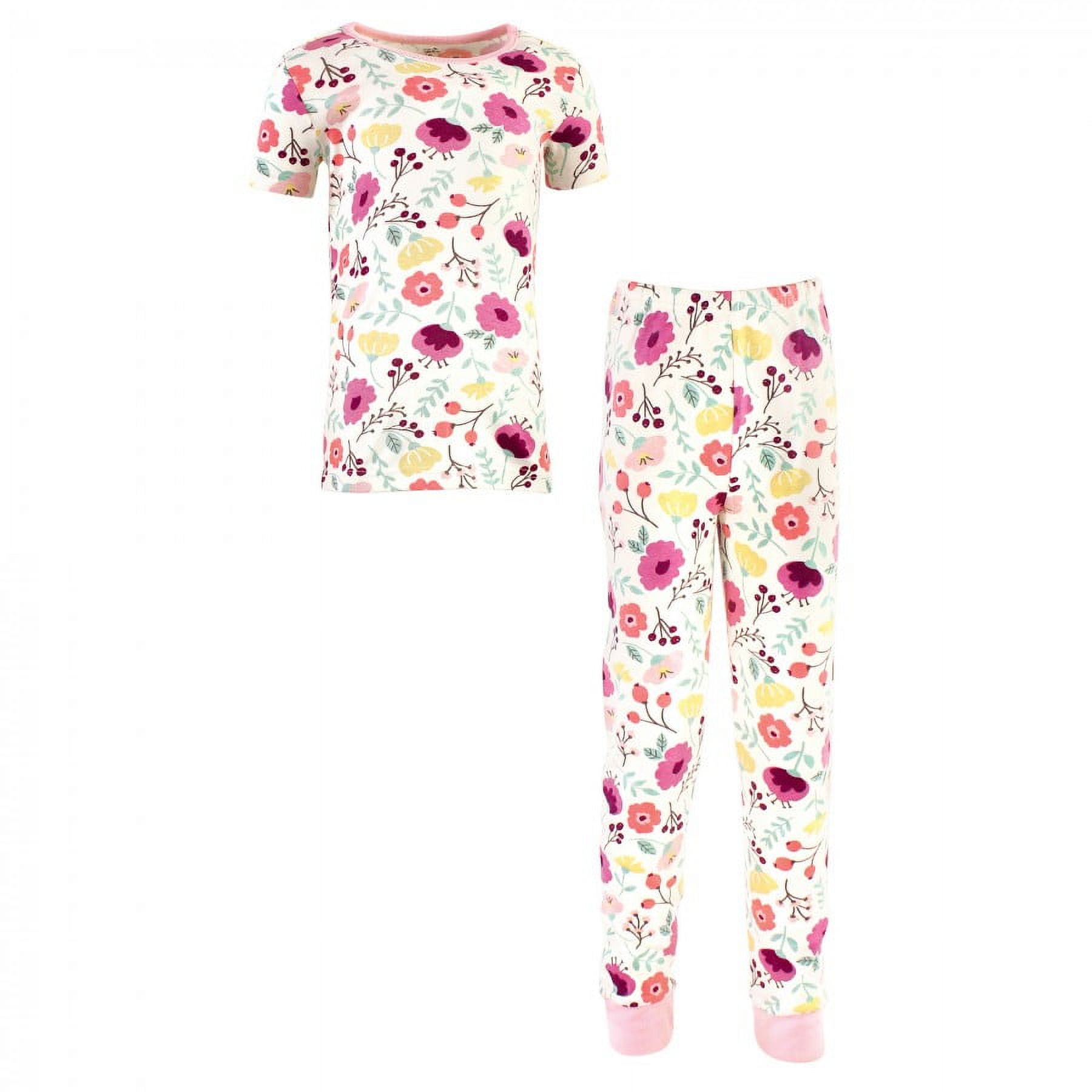 Touched by Nature Toddler and Kids Girl Organic Cotton Tight-Fit Pajama Set, Botanical, 6 Years