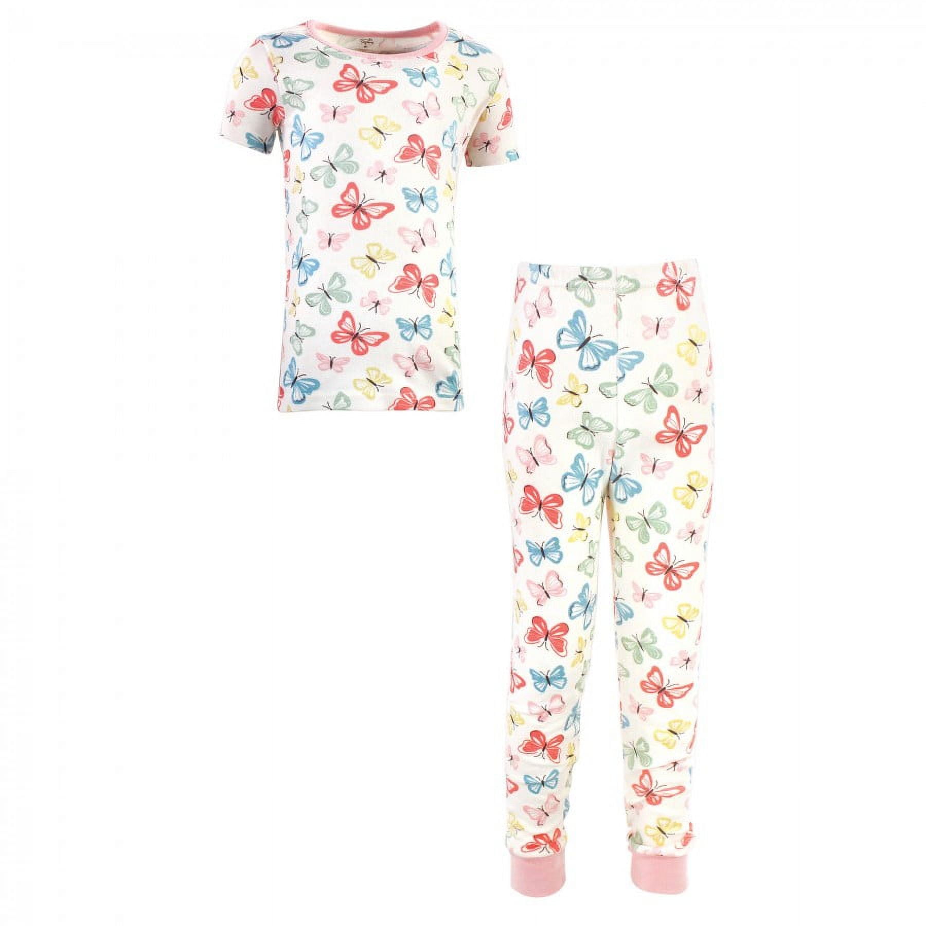 Touched by Nature Toddler and Kids Girl Organic Cotton Tight-Fit Pajama Set, Butterflies, 12 Years