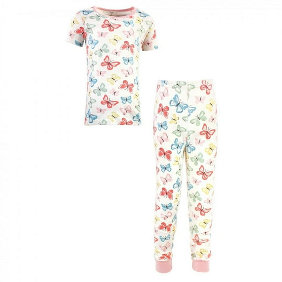 Touched by Nature Toddler and Kids Girl Organic Cotton Tight-Fit Pajama Set, Butterflies, 12 Years