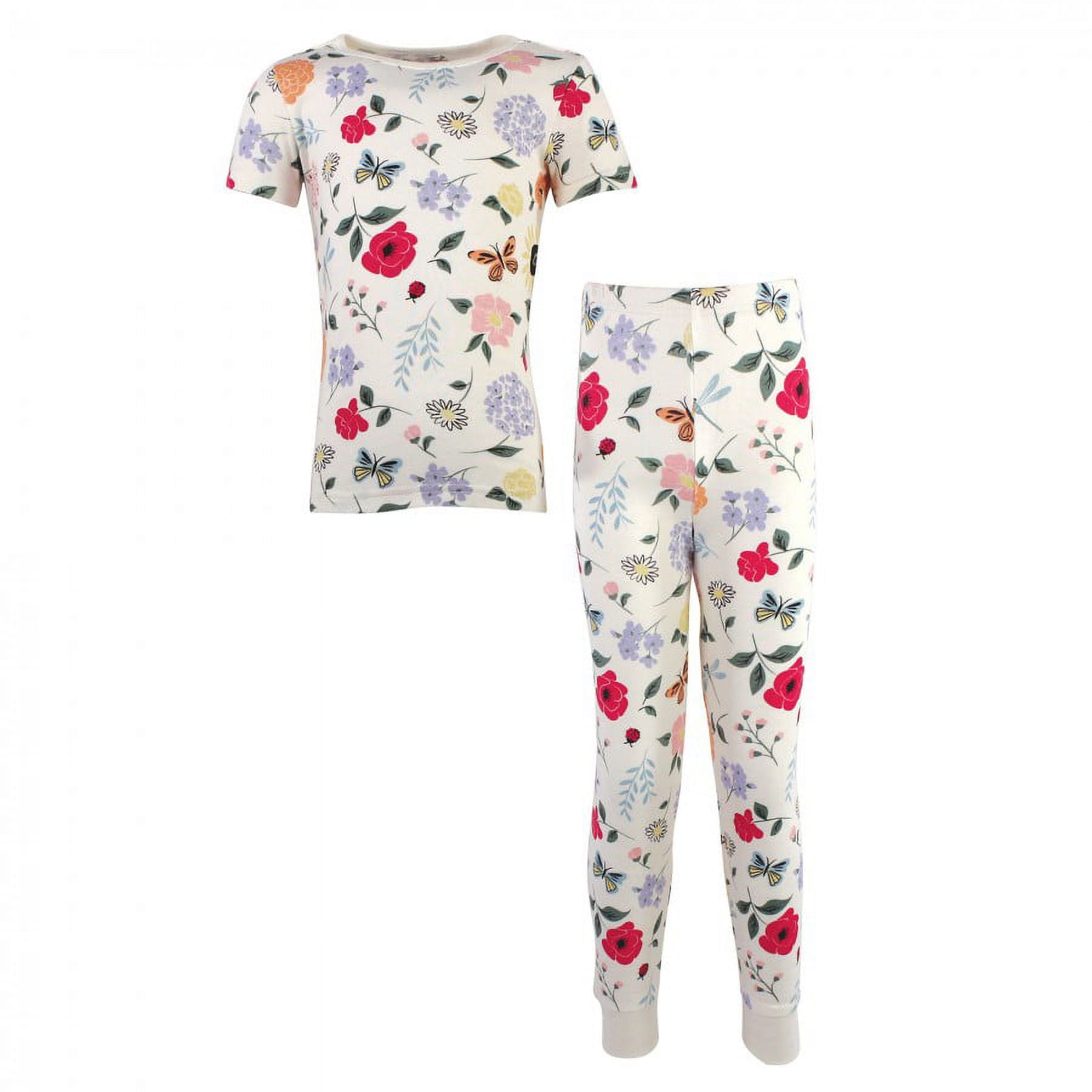Touched by Nature Toddler and Kids Girl Organic Cotton Tight-Fit Pajama Set, Flutter Garden, 7 Years