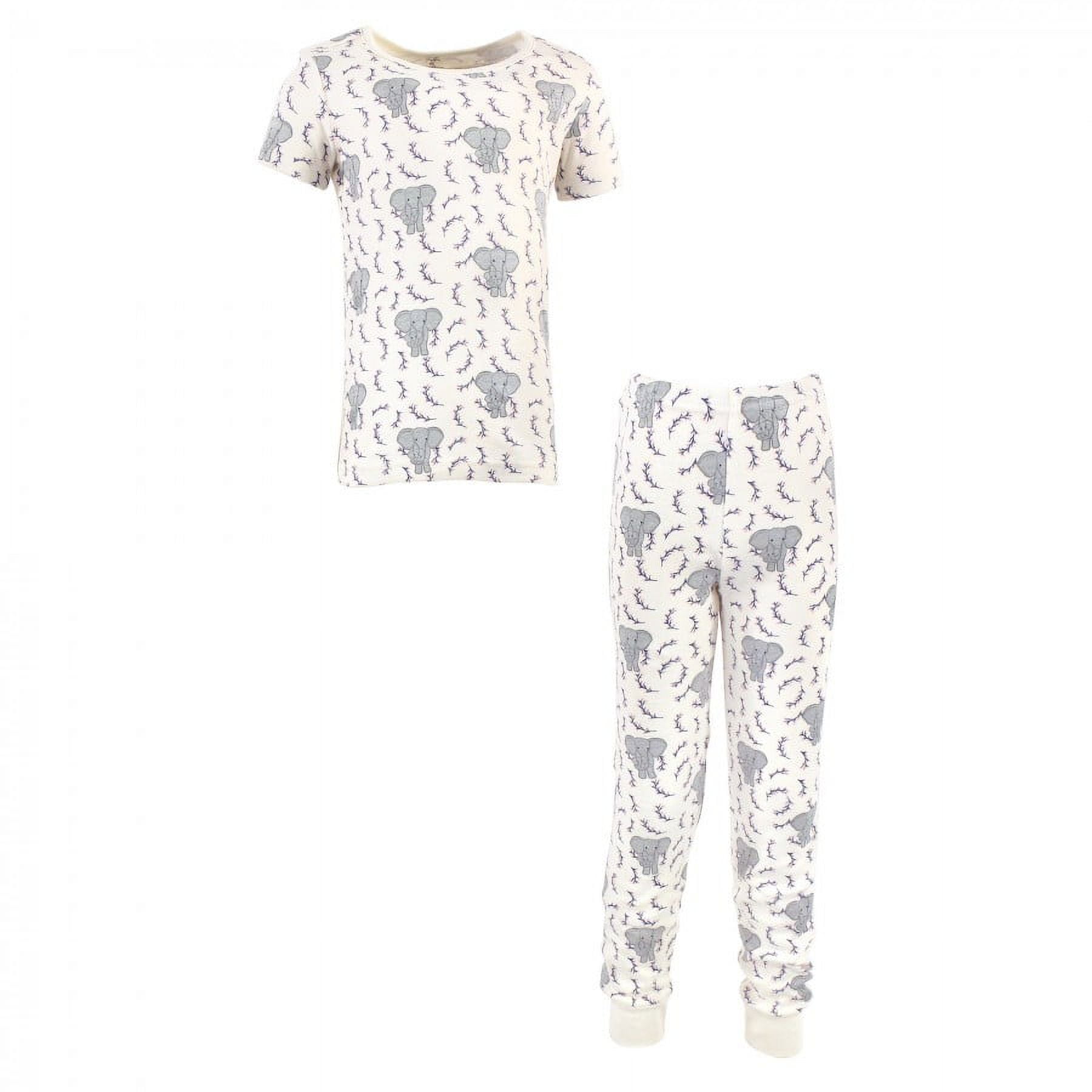 Touched by Nature Toddler and Kids Girl Organic Cotton Tight-Fit Pajama Set, Pink Elephant, 3 Toddler