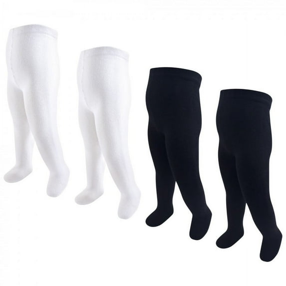 Touched by Nature Toddler and Kids Girl Organic Cotton Tights, Black White, 2T-4T