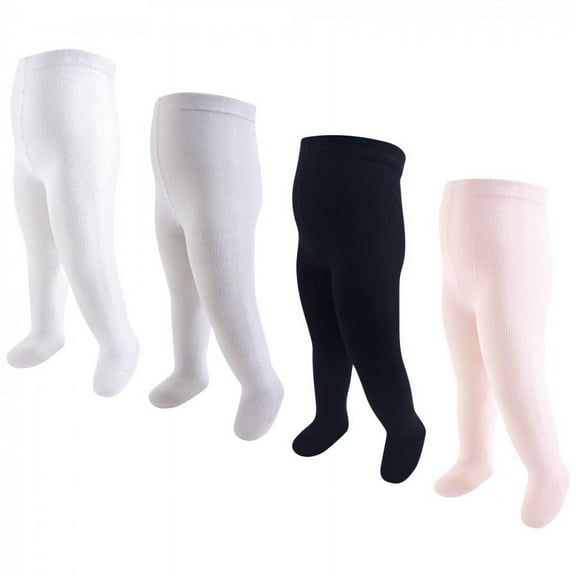 Touched by Nature Toddler and Kids Girl Organic Cotton Tights, Lt. Pink Black, 12-14 Years