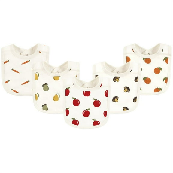 Touched by Nature Unisex Baby Organic Cotton Bibs, Fruits And Veggies, One Size