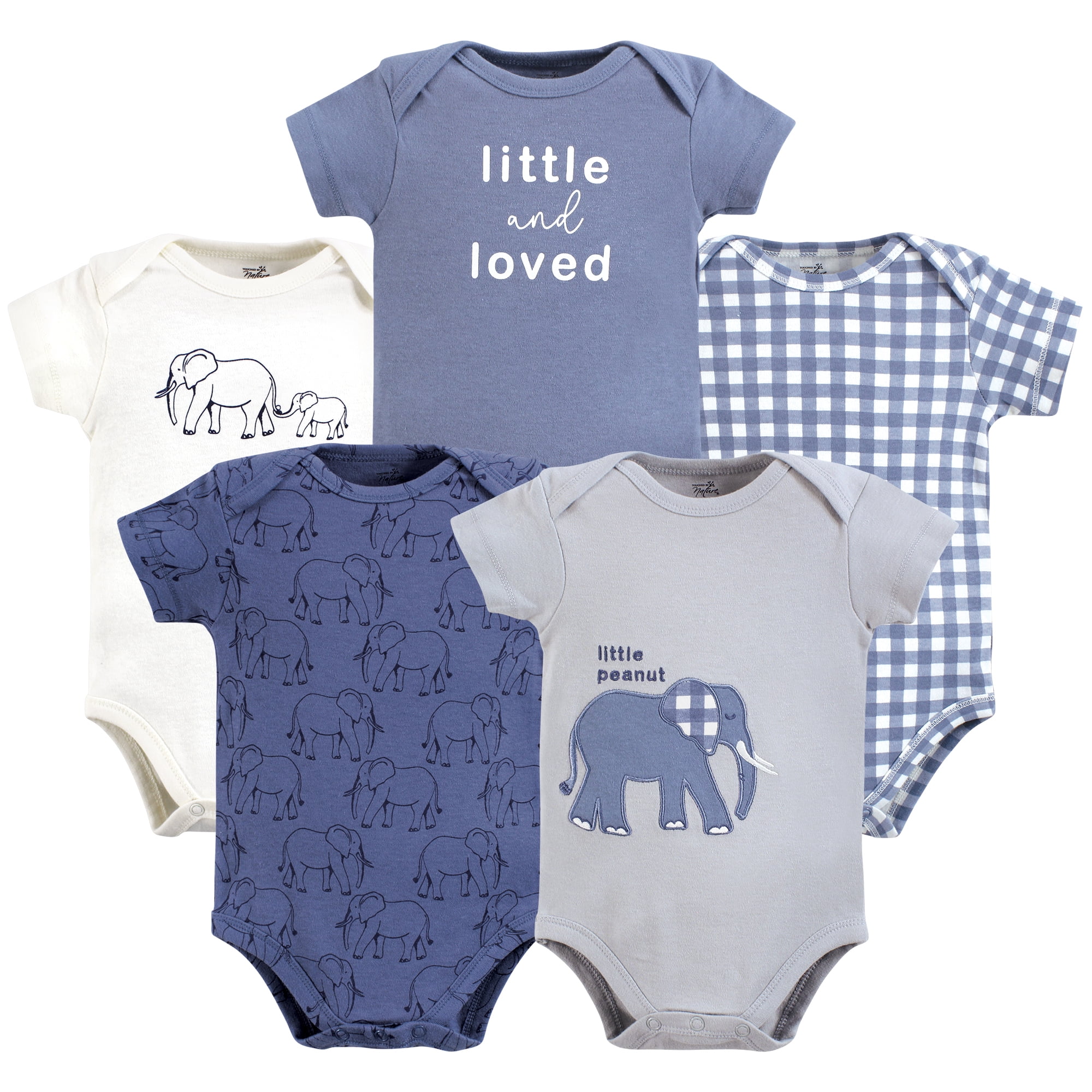 Touched by Nature Unisex Baby Organic Cotton Bodysuits, Blue Peanut, 6-9 Months