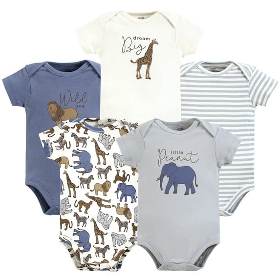 Touched by Nature Unisex Baby Organic Cotton Bodysuits, Classic Safari, 6-9 Months