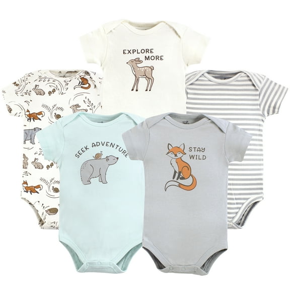 Touched by Nature Unisex Baby Organic Cotton Bodysuits, Dreamy Woodland, 0-3 Months