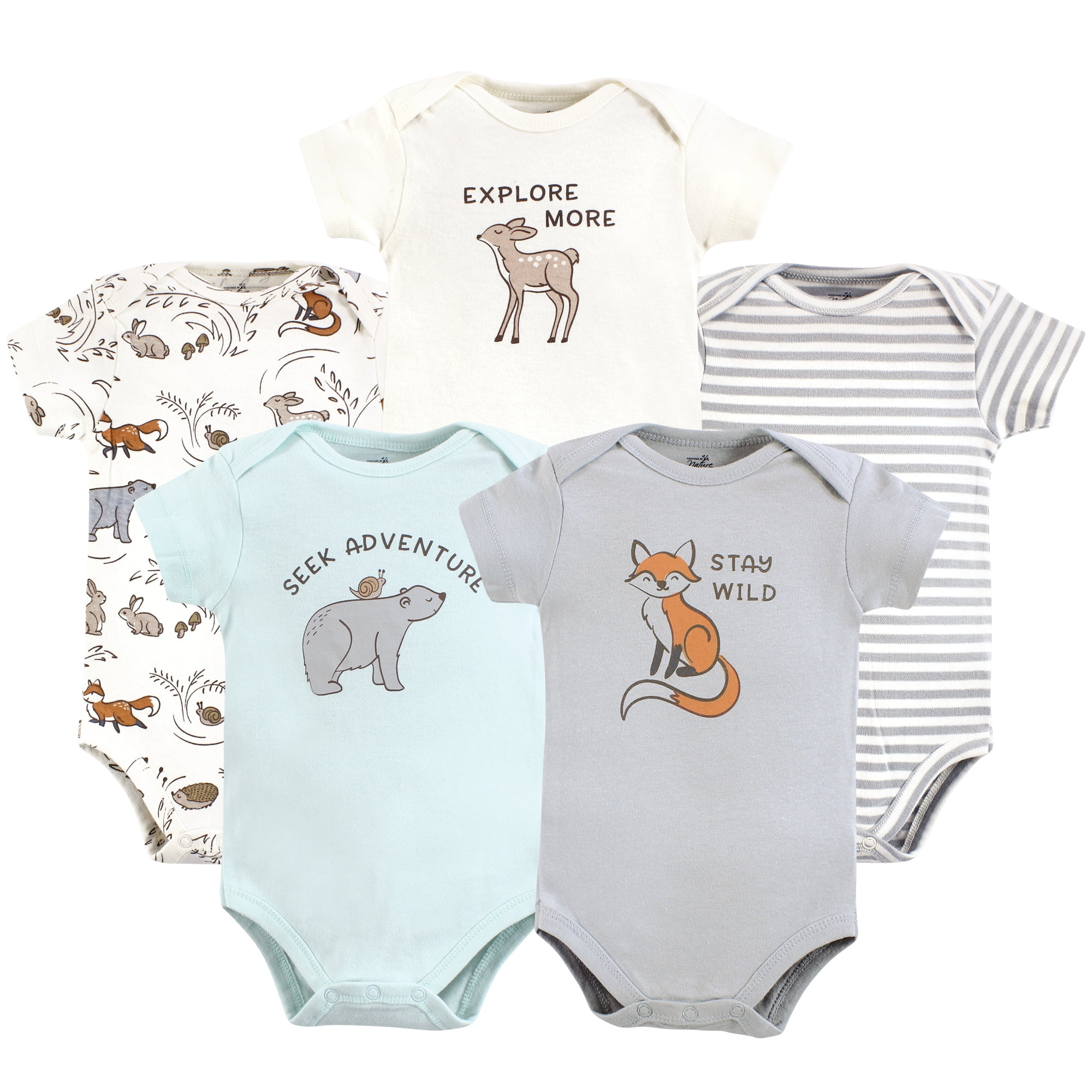 Touched by Nature Unisex Baby Organic Cotton Bodysuits, Dreamy Woodland, 18-24 Months
