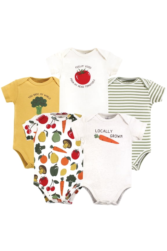 Unisex Baby Organic Cotton Bodysuits, Happy Veggies, 12-18 Months