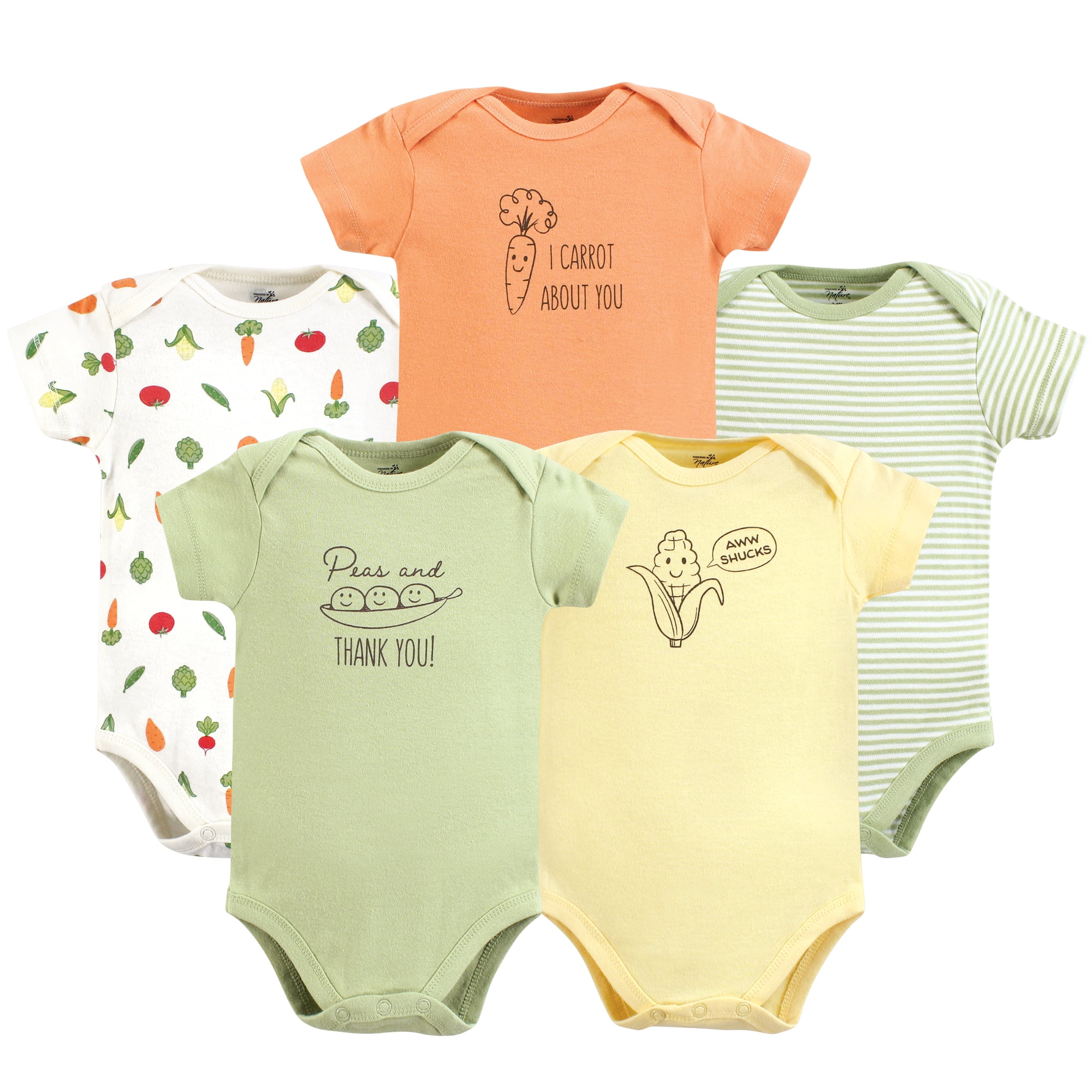 Touched by Nature Unisex Baby Organic Cotton Bodysuits, Peas And Thank You, Preemie