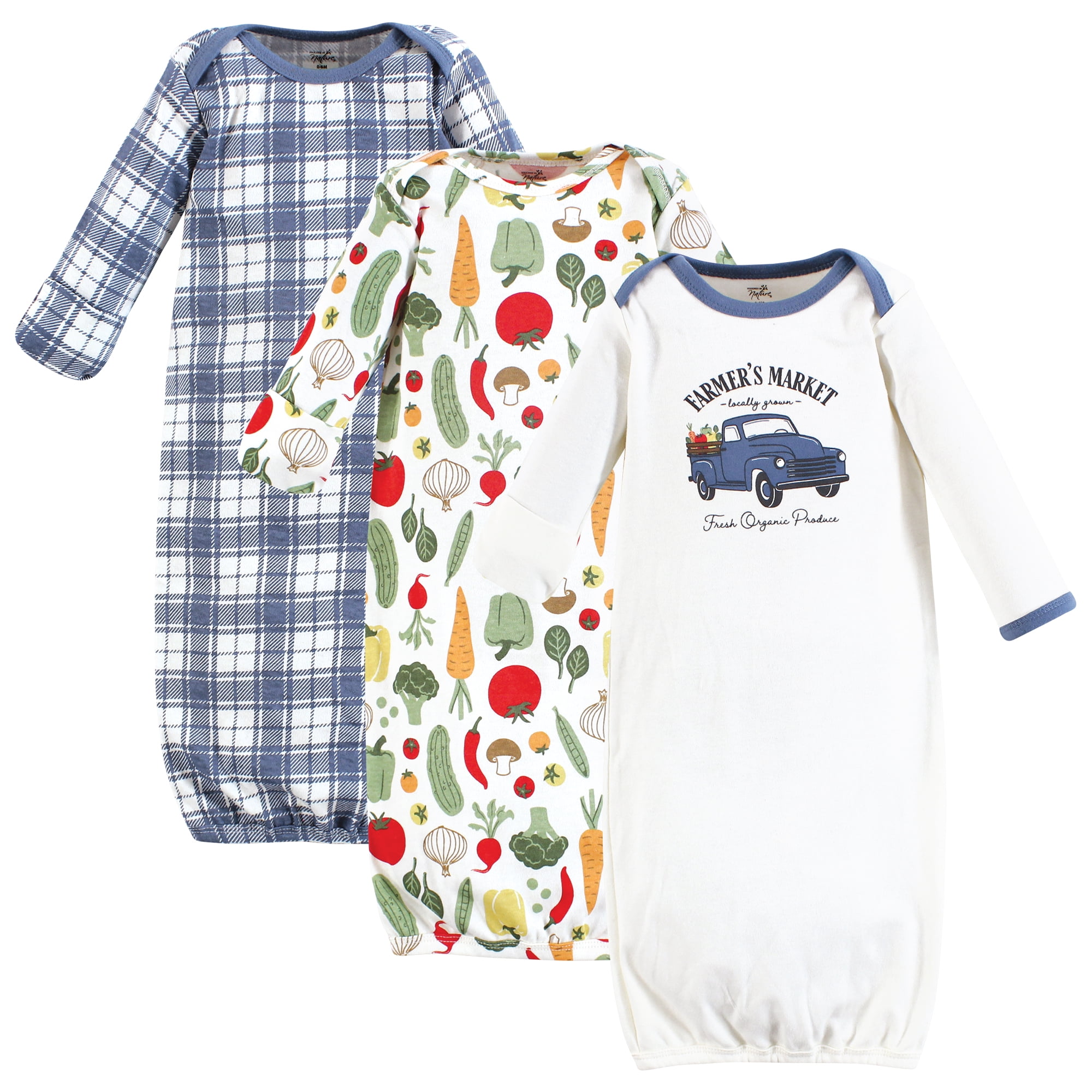 Touched by Nature Unisex Baby Organic Cotton Gowns, Farmers Market, Preemie-Newborn