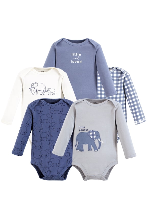 Unisex Baby Organic Cotton Long-Sleeve Bodysuits, Blue Peanut, 0-3 Months