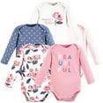thumbnail image 1 of Touched by Nature Unisex Baby Organic Cotton Long-Sleeve Bodysuits, Bubblegum Floral, Newborn, 1 of 5
