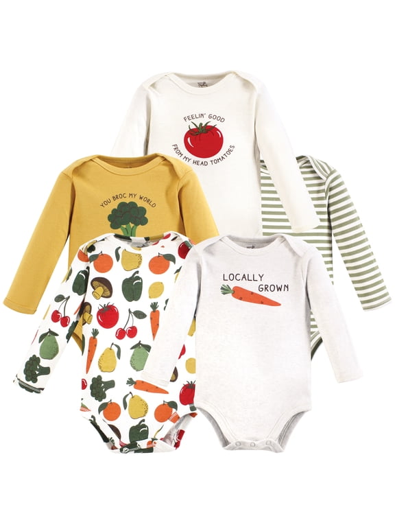 Unisex Baby Organic Cotton Long-Sleeve Bodysuits, Happy Veggies, 6-9 Months