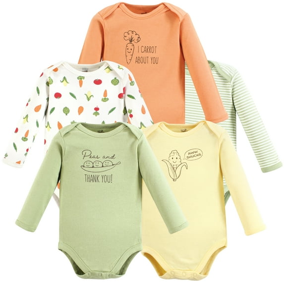 Touched by Nature Unisex Baby Organic Cotton Long-Sleeve Bodysuits, Peas And Thank You, 3-6 Months