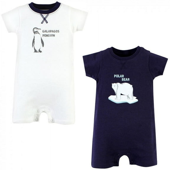 Touched by Nature Unisex Baby Organic Cotton Rompers, Endangered Polar Bear, 12-18 Months