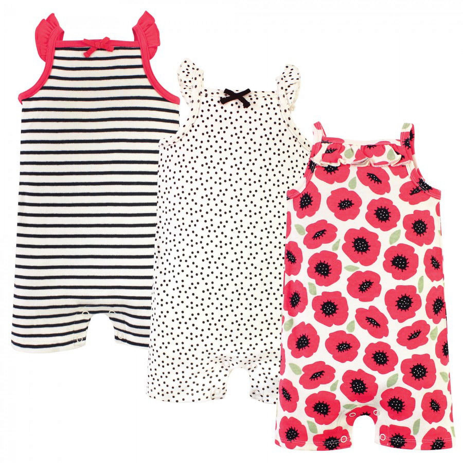 Touched by Nature Unisex Baby Organic Cotton Rompers, Poppy, 3-6 Months