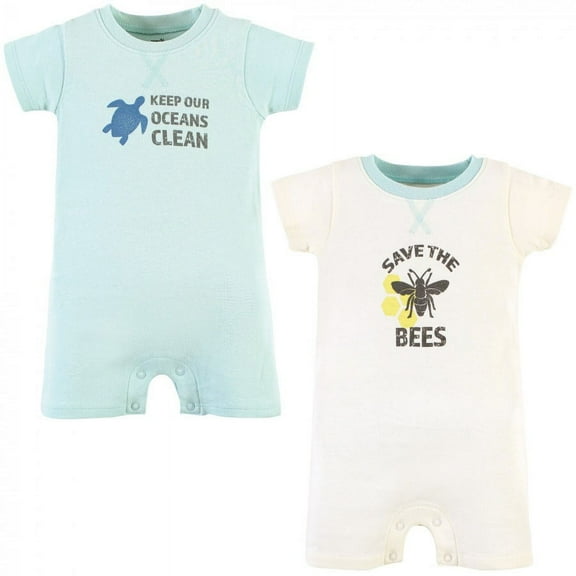 Touched by Nature Unisex Baby Organic Cotton Rompers, Save The Bees, 0-3 Months