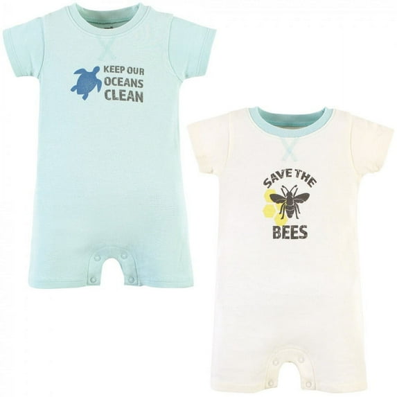 Touched by Nature Unisex Baby Organic Cotton Rompers, Save The Bees, 9-12 Months