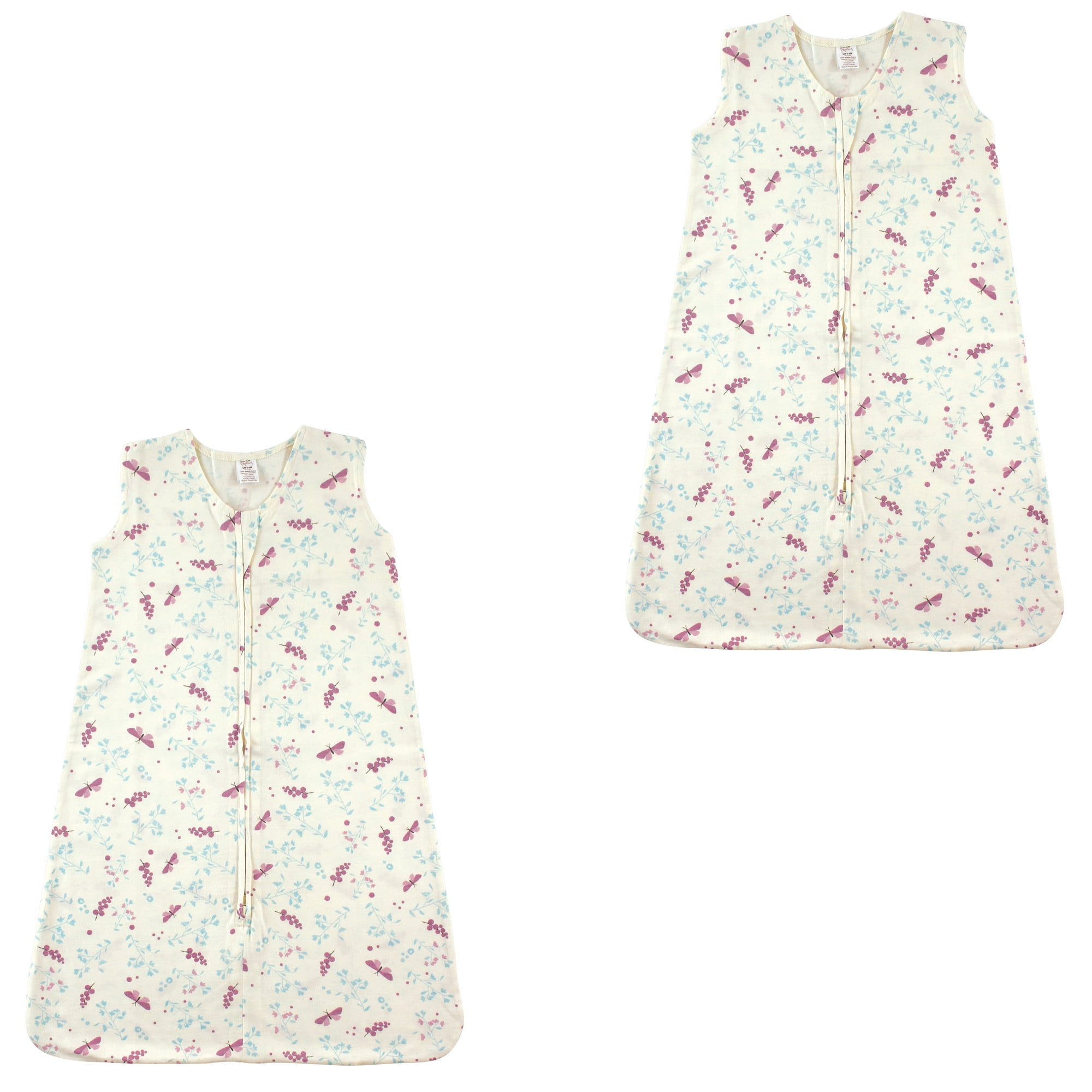 Touched by Nature Unisex Baby Organic Cotton Sleeveless Wearable Sleeping Bag, Sack, Blanket, Botanical Flutter 2-Pack, 12-18 Months