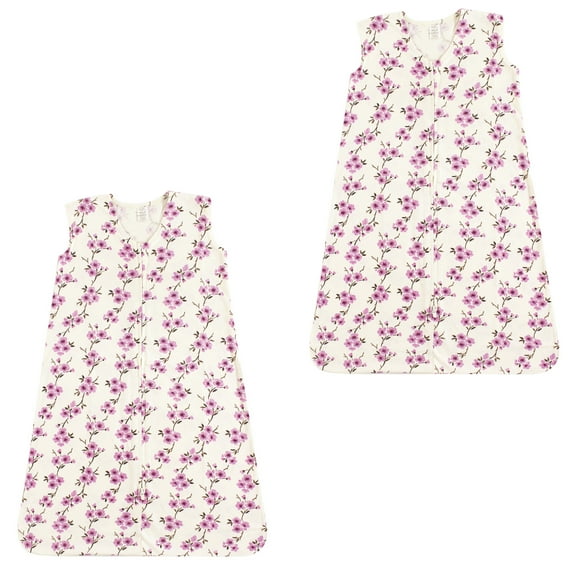 Touched by Nature Unisex Baby Organic Cotton Sleeveless Wearable Sleeping Bag, Sack, Blanket, Cherry Blossom 2-Pack, 12-18 Months