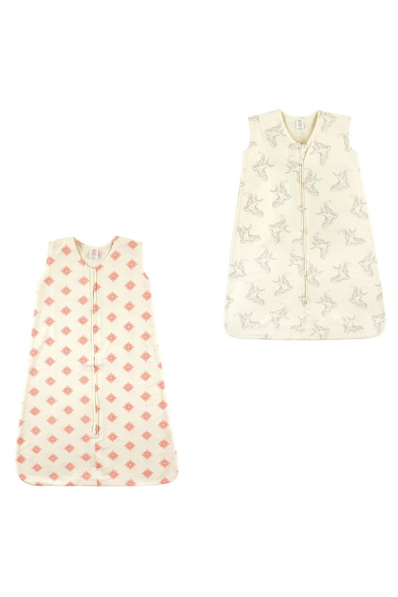 Unisex Baby Organic Cotton Sleeveless Wearable Sleeping Bag, Sack, Blanket, Dainty Rosette And Birds 2-Pack, 18-24 Months
