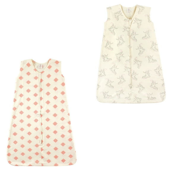 Touched by Nature Unisex Baby Organic Cotton Sleeveless Wearable Sleeping Bag, Sack, Blanket, Dainty Rosette And Birds 2-Pack, 6-12 Months