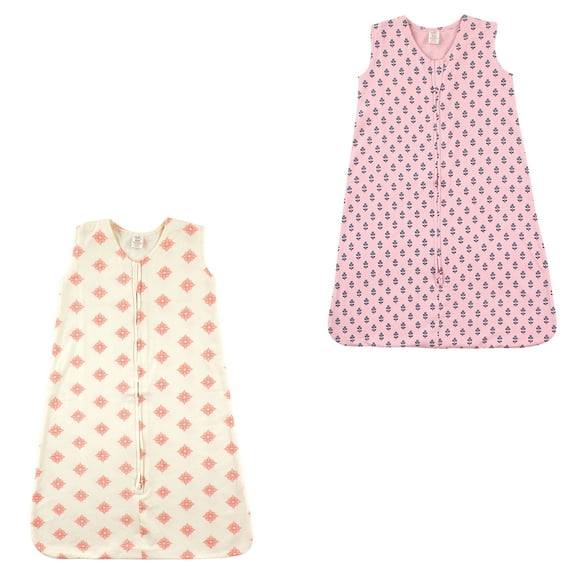 Touched by Nature Unisex Baby Organic Cotton Sleeveless Wearable Sleeping Bag, Sack, Blanket, Dainty Rosette And Tiny Flowers 2-Pack, 0-6 Months