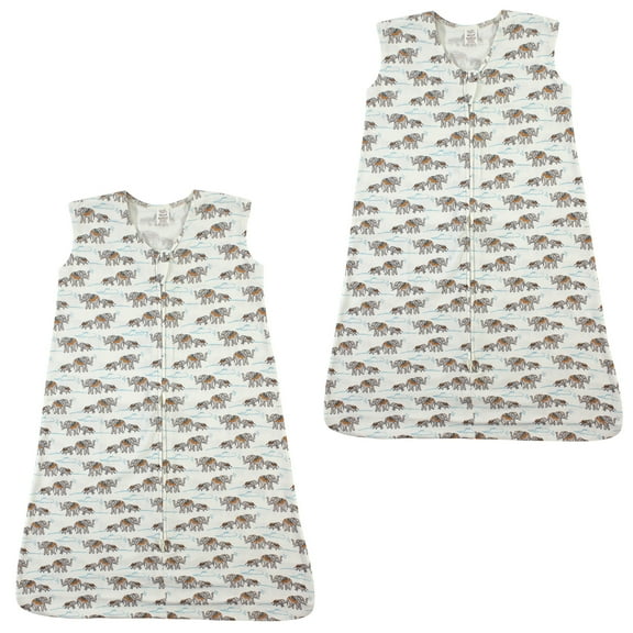Touched by Nature Unisex Baby Organic Cotton Sleeveless Wearable Sleeping Bag, Sack, Blanket, Elephants 2-Pack, 12-18 Months