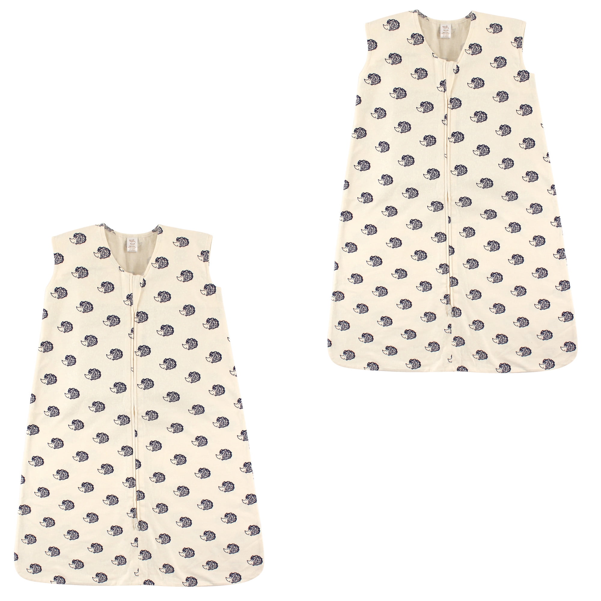 Touched by Nature Unisex Baby Organic Cotton Sleeveless Wearable Sleeping Bag, Sack, Blanket, Hedgehog 2-Pack, 12-18 Months