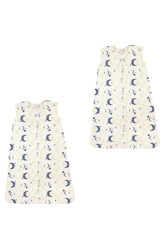 Unisex Baby Organic Cotton Sleeveless Wearable Sleeping Bag, Sack, Blanket, Moon 2-Pack, 6-12 Months