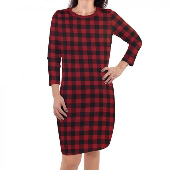 Touched by Nature Womens Organic Cotton Long-Sleeve Dress, Buffalo Plaid, X-Small