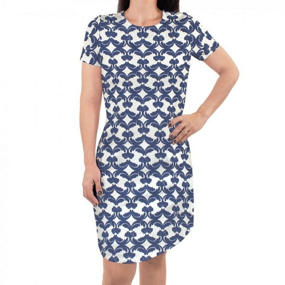 Touched by Nature Womens Organic Cotton Short-Sleeve Dress, Damask Ikat, Medium