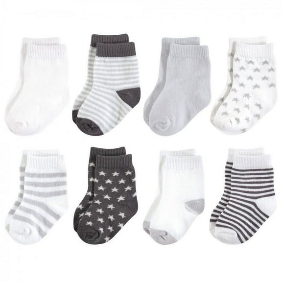 Touched by Nature Baby Unisex Organic Cotton Socks, Charcoal Stars, 0-6 Months