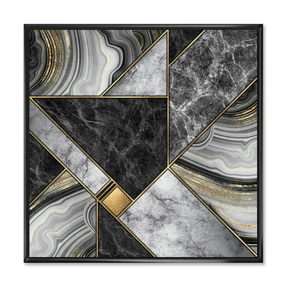 Touches Of Gold With Marble Granite Agate 36 in x 36 in Framed Painting Canvas Art Print, by Designart