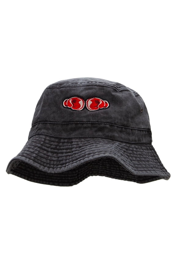 Touching Boxing Gloves Embroidered Bucket Hat - Black OSFM