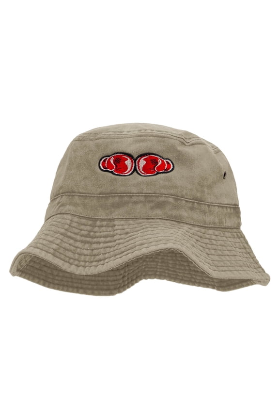 Touching Boxing Gloves Embroidered Bucket Hat - Natural OSFM