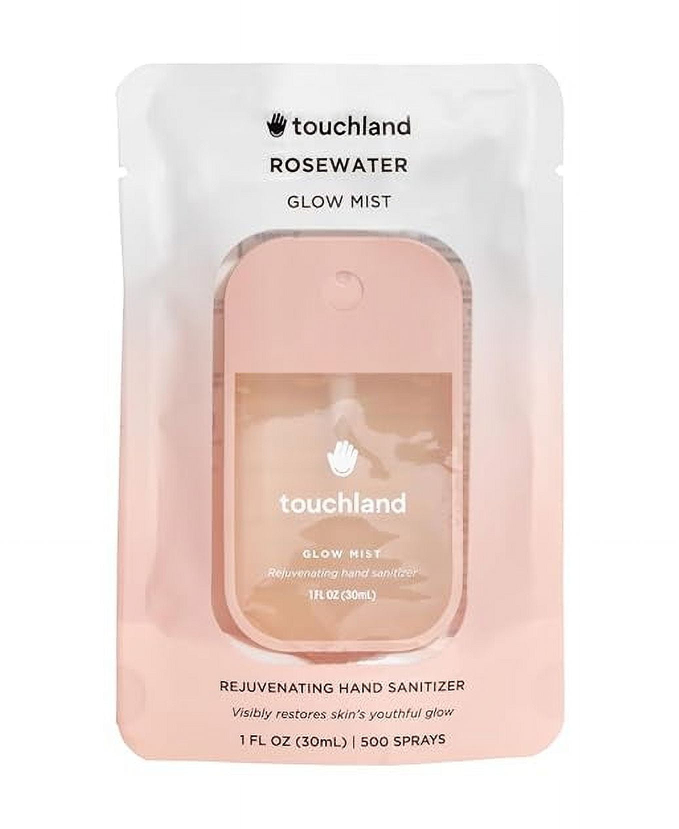 Touchland Glow Mist Rejuvenating Hand Sanitizer Spray, Rosewater scented, 500-Sprays each, 1FL OZ