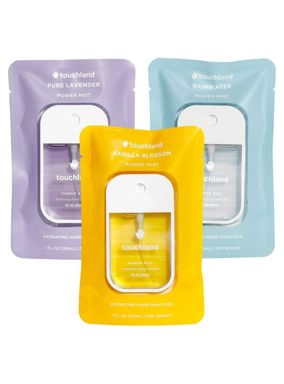Touchland Power Mist Hydrating Hand Sanitizer Spray, (Vanilla, Rainwater, Lavender), 500-Sprays each, 1FL OZ (Set of 3)