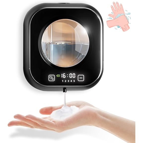 Touchless Automatic Foaming Soap Dispenser - 10.8oz/320ml Wall Mount, 5 Speed Settings, USB Rechargeable with LED Light & Time Display, for Bathroom Kitchen Dish Soap/Shower Lotion