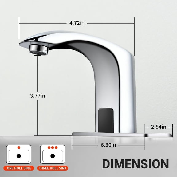 Touchless Bathroom Faucet Automatic Motion Sensor Sink Faucets with Hole Cover Plate and Temperature Mixer,Motion Activated Hands-Free Basin Smart Tap Commercial Sensor Faucet (Chrome)