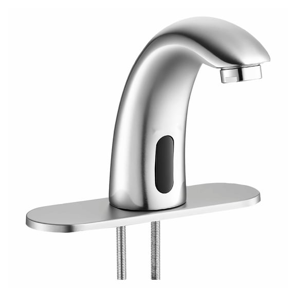Touchless Faucet, Automatic Sensor Bathroom Sink Faucet Brushed Nickel, Battery Operated, Adjustable Temp, 9/16 inch Pipe, Commercial Lavatory